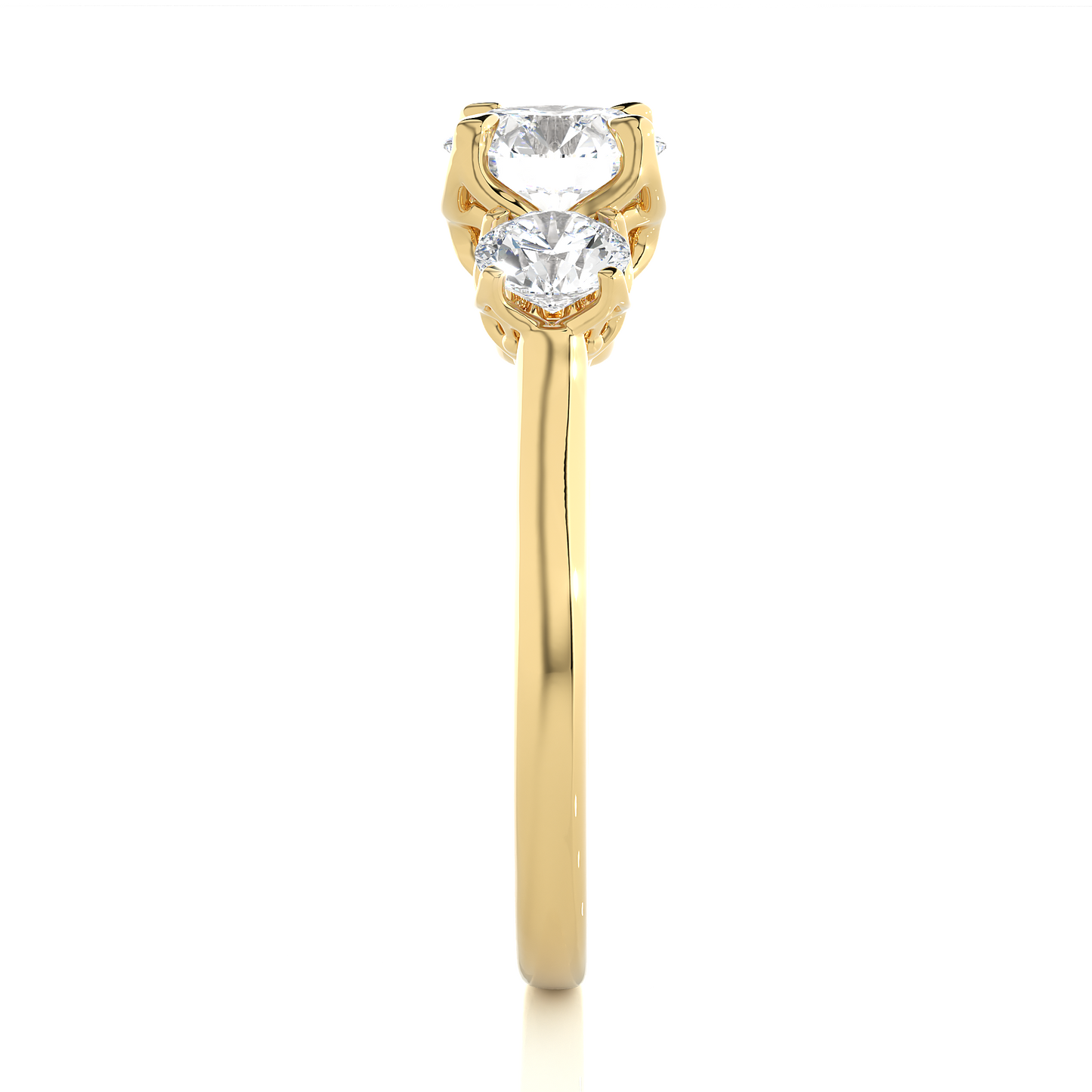 Eco Friendly Round Lab Diamond  Five Stone Ring 14K Solid Yellow Gold Ready To Ship