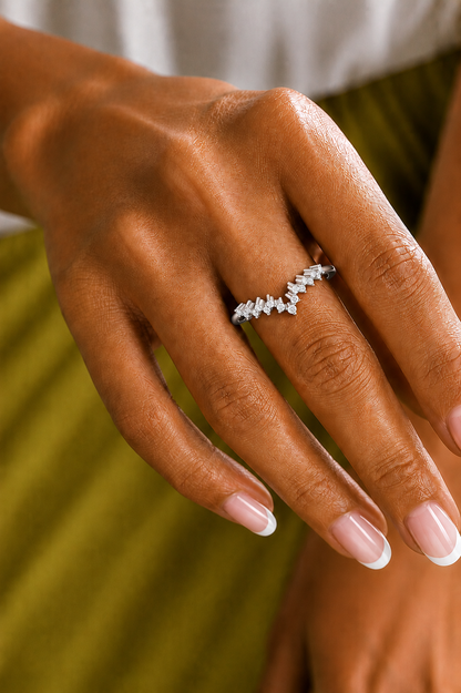 Elegant 0.15 CT Round Diamond Half Eternity Band Ring In Graceful Curves - HIGHCARAT DIAMONDS