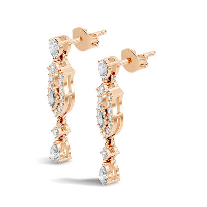 Elegant 14K Gold Women's Unique Marquise and Pear Diamond Earrings In 14K Gold