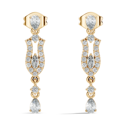 Elegant 14K Gold Women's Unique Marquise and Pear Diamond Earrings In 14K Gold