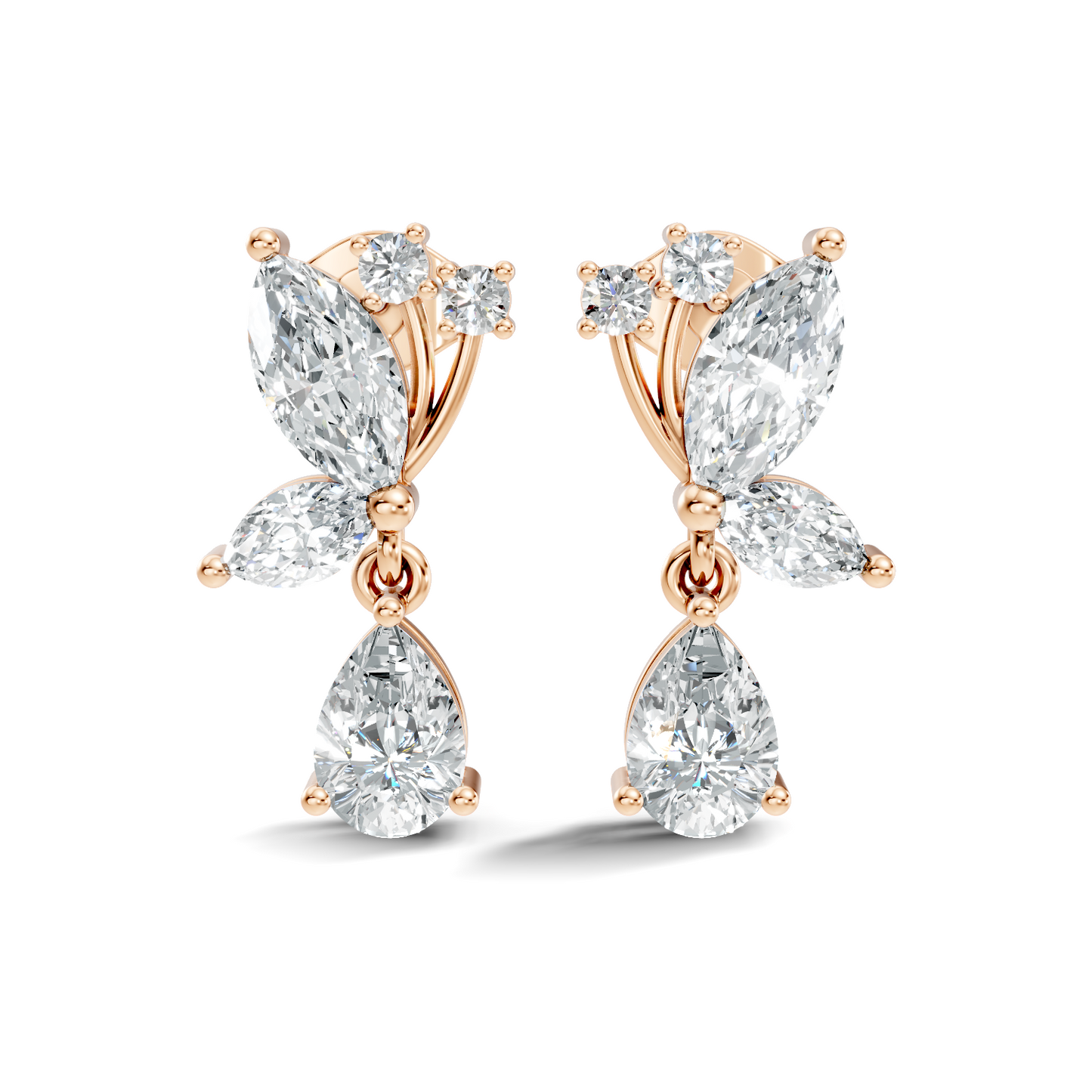 Elegant 2.40 Ct Pear Or Marquise Multi Diamond Stud Classic Party Wear Earring Perfect Gift In 14K Solid Gold