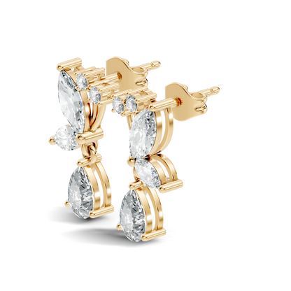 Elegant 2.40 Ct Pear Or Marquise Multi Diamond Stud Classic Party Wear Earring Perfect Gift In 14K Solid Gold