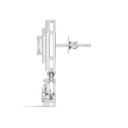 Elegant  2.48 Ct Emerald Cut Diamond Earrings with Pear Drop Accent In 14K Solid Gold