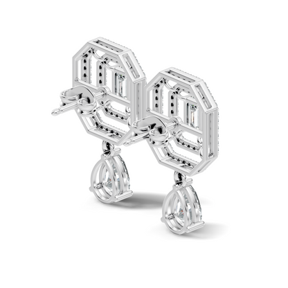 Elegant  2.48 Ct Emerald Cut Diamond Earrings with Pear Drop Accent In 14K Solid Gold