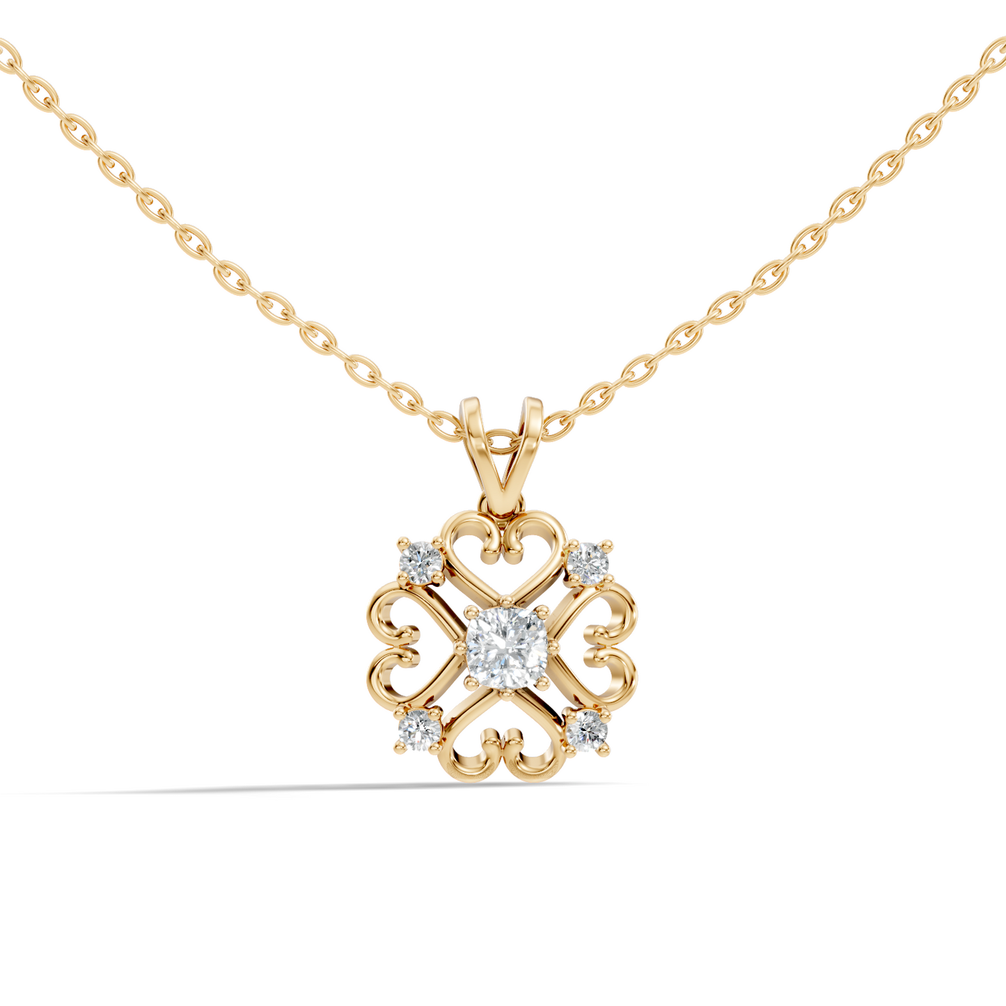 Elegant Cushion Cut Lab-Grown Diamond Pendant In 14K Solid White Gold