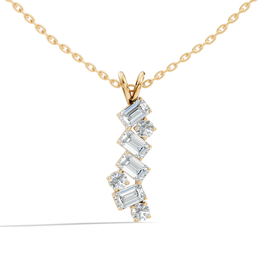 Elegant Emerald & Round Cut Lab-Grown Diamond Pendant In 10K Gold For Her