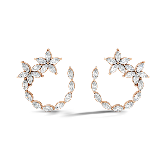 Elegant Marquise Shaped Diamond  Earring Vintage Floral Stud Perfect Gift For Womens
