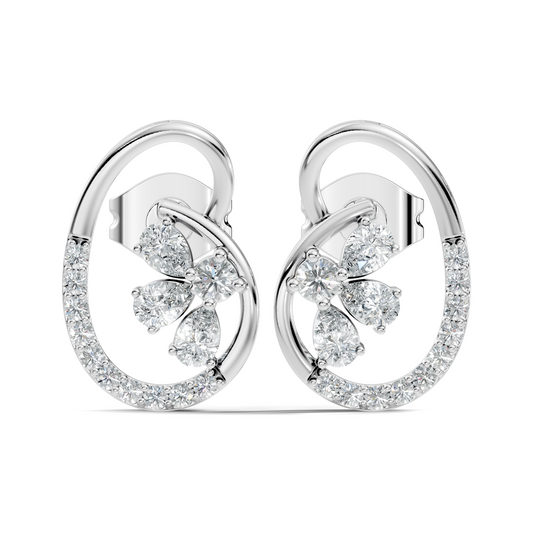 Elegant Oval Frame Floral Pear And Round Diamond Stud Earrings In 14K Solid Rose Gold