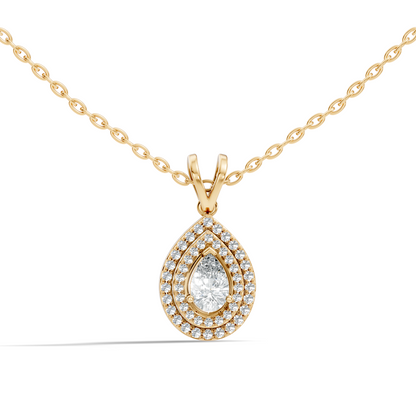 Elegant Pear Cut Lab-Grown Halo Pendant In 14K Solid Gold 0.72 CT Round Accent