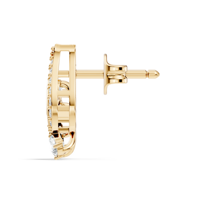 Elegant Pear & Round Diamond Stud Earrings Sparkling Facets In 14K Solid Gold For Her