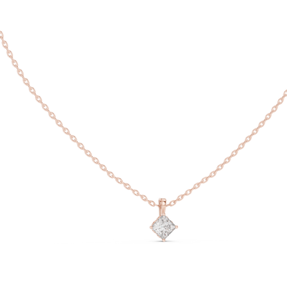 Elegant Princess Cut Labgrown Diamond Solitaire Pendant For Her In 18K Solid rose Gold