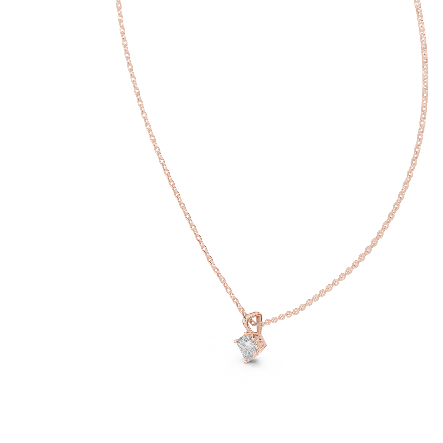 Elegant Princess Cut Labgrown Diamond Solitaire Pendant For Her In 18K Solid rose Gold