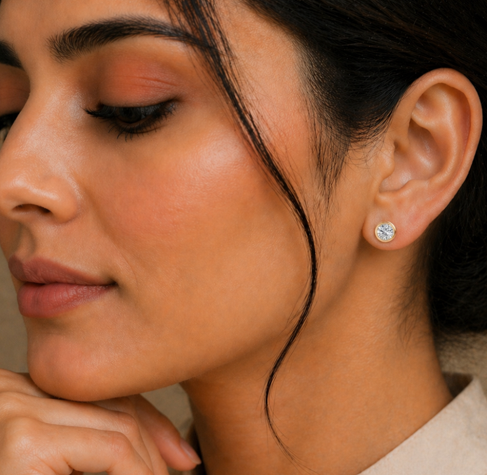 Elegant Round Cut Diamond Classic Dainty Minimalist Timeless Push Back Stud Earring Gift For Her - HIGHCARAT DIAMONDS