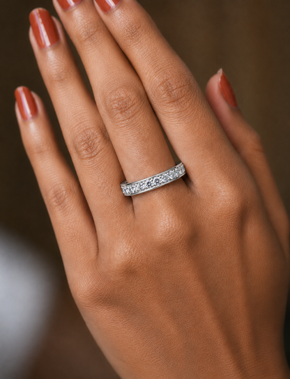 Elegant Round Cut Natural Diamond Art Deco Vintage Channel Set  Half Eternity Dainty Engagement Band - HIGHCARAT DIAMONDS