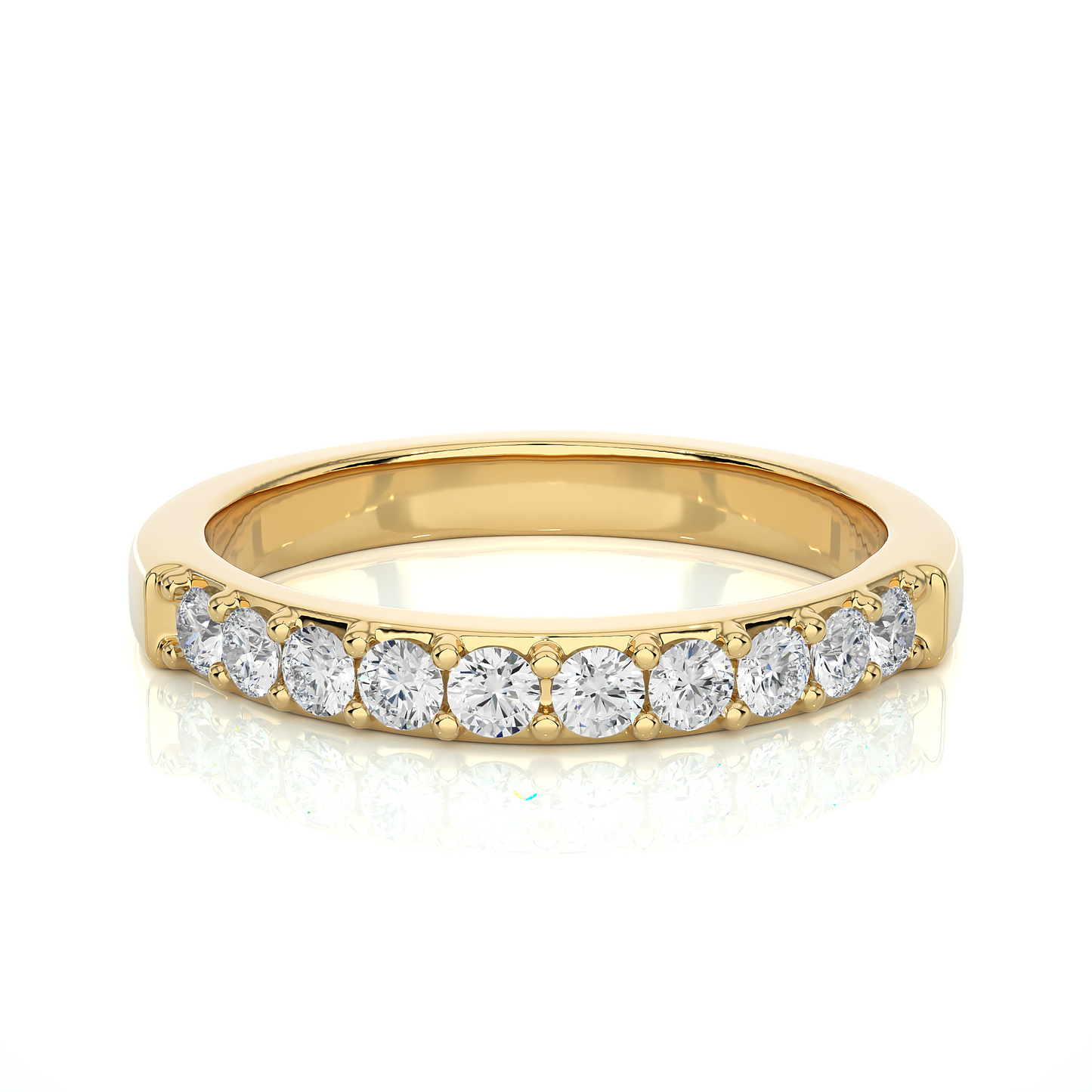 Elegant Round Diamond Band in 18KT Solid Gold With Shared Prong Half Eternity Style - HIGHCARAT DIAMONDS