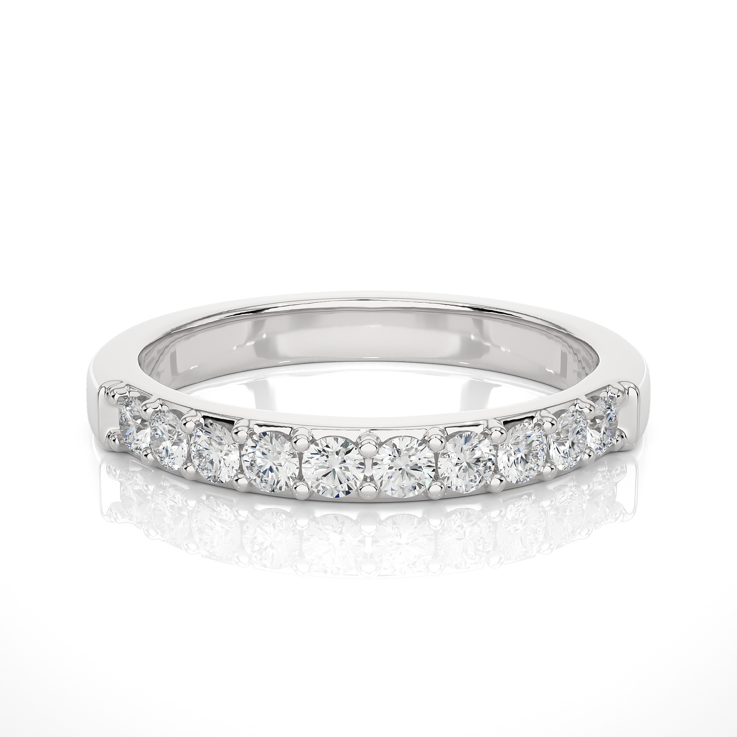 Elegant Round Diamond Band in 18KT Solid Gold With Shared Prong Half Eternity Style - HIGHCARAT DIAMONDS