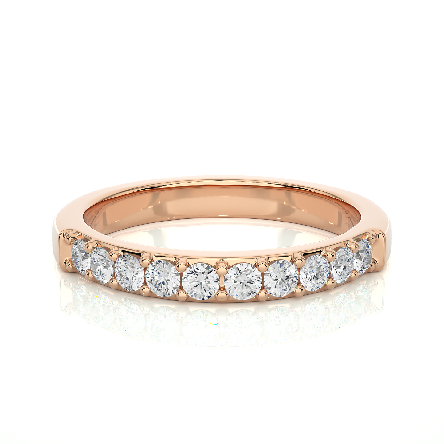 Elegant Round Diamond Band in 18KT Solid Gold With Shared Prong Half Eternity Style - HIGHCARAT DIAMONDS
