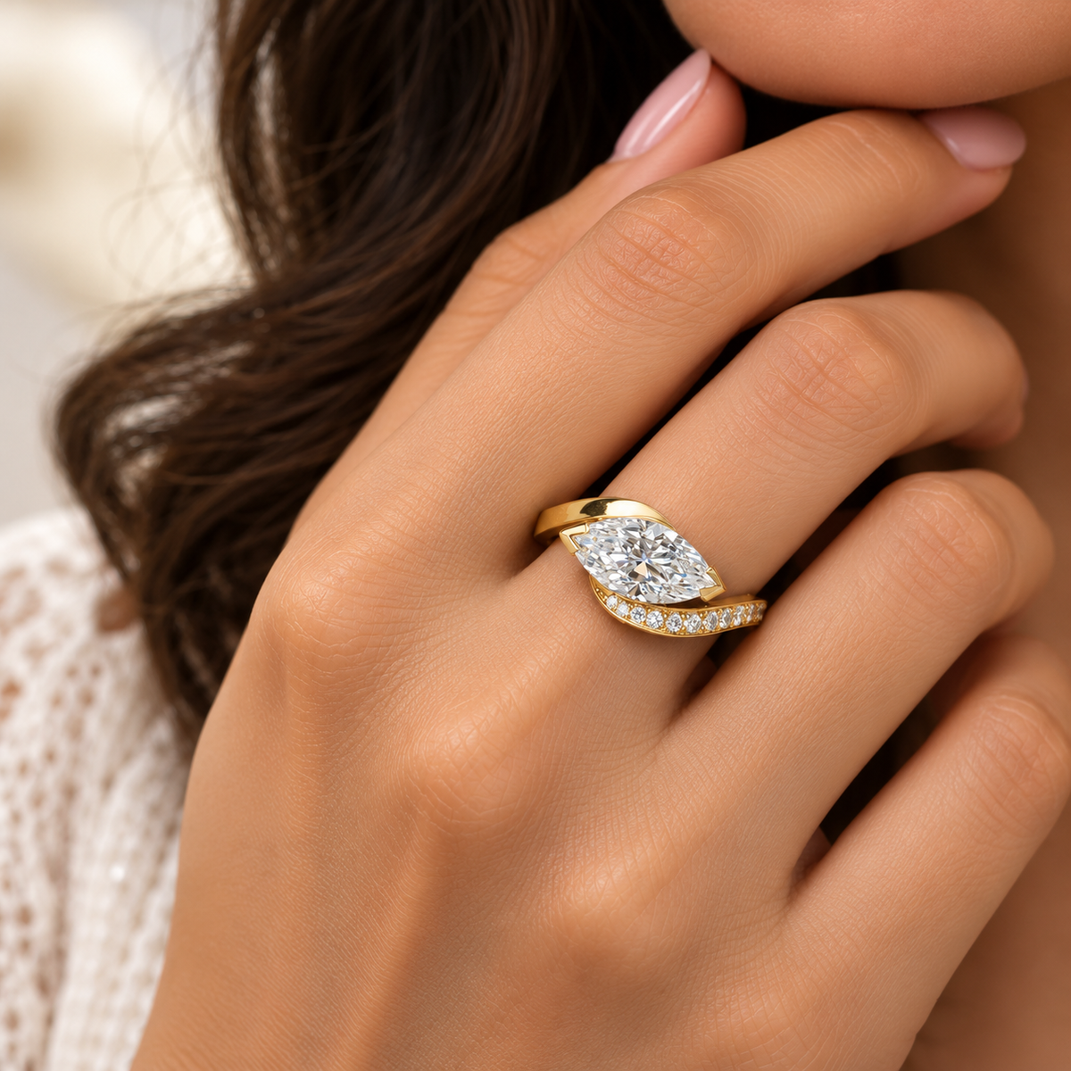 1.65 Ct Marquise Cut Lab Grown Diamond Bypass Ring