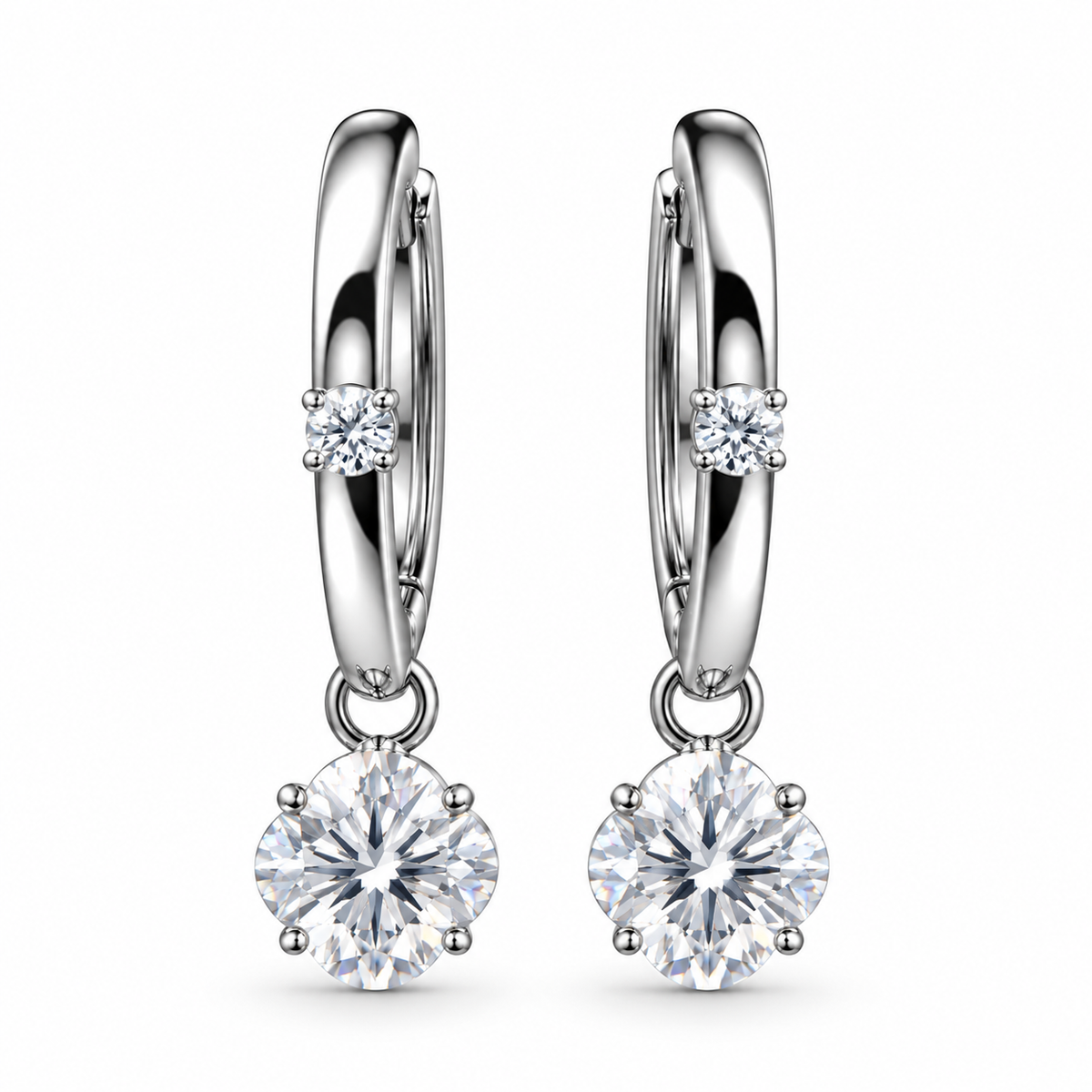 Floral And Round Diamond Drop Earrings in White Gold