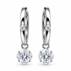 Floral And Round Diamond Drop Earrings in White Gold