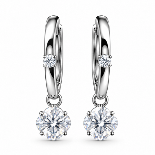 Floral And Round Diamond Drop Earrings in White Gold