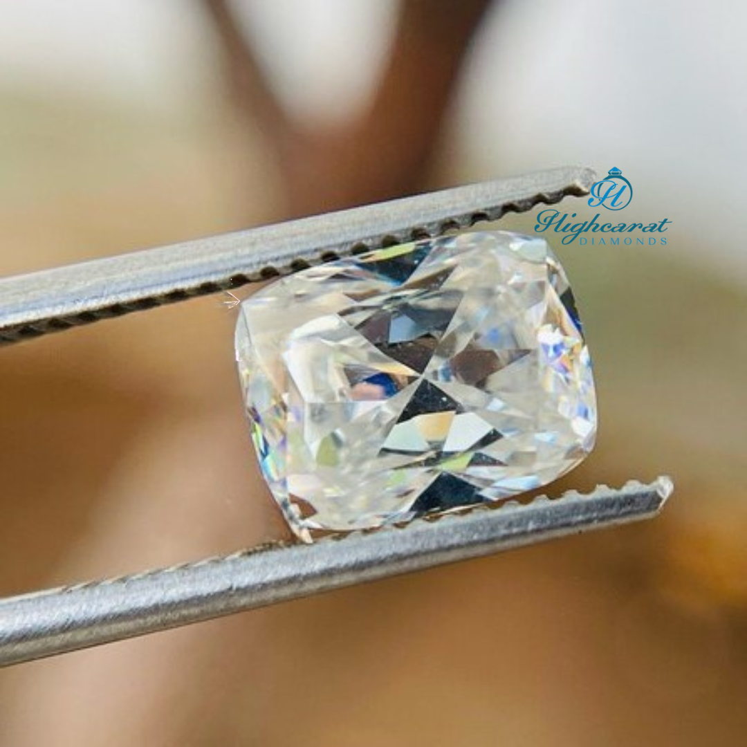 Loose elongated cushion diamond with elegant proportions and brilliant faceting pattern