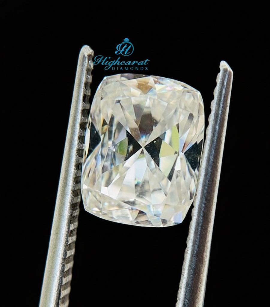 Elongated cushion cut lab grown diamond featuring soft rounded corners and exceptional brilliance