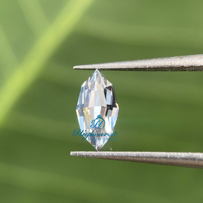 Marquise Step Cut Lab Grown Diamond with elongated proportions and structured reflections