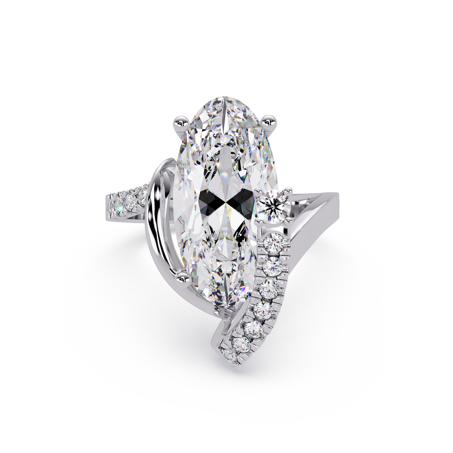 Marquise Cut Lab Grown Diamond Bypass Accented Ring - HIGHCARAT DIAMONDS