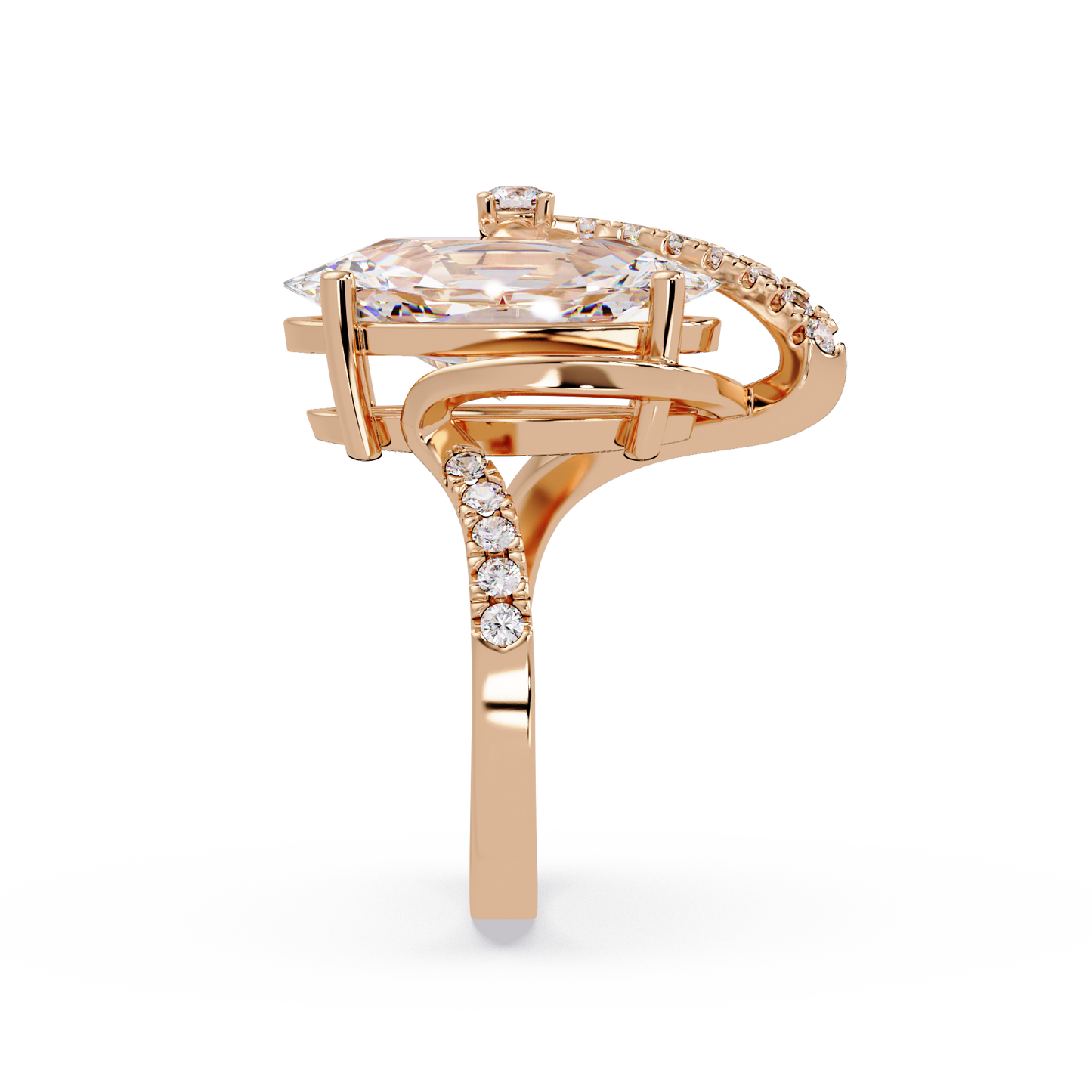 Marquise Cut Lab Grown Diamond Bypass Accented Ring - HIGHCARAT DIAMONDS