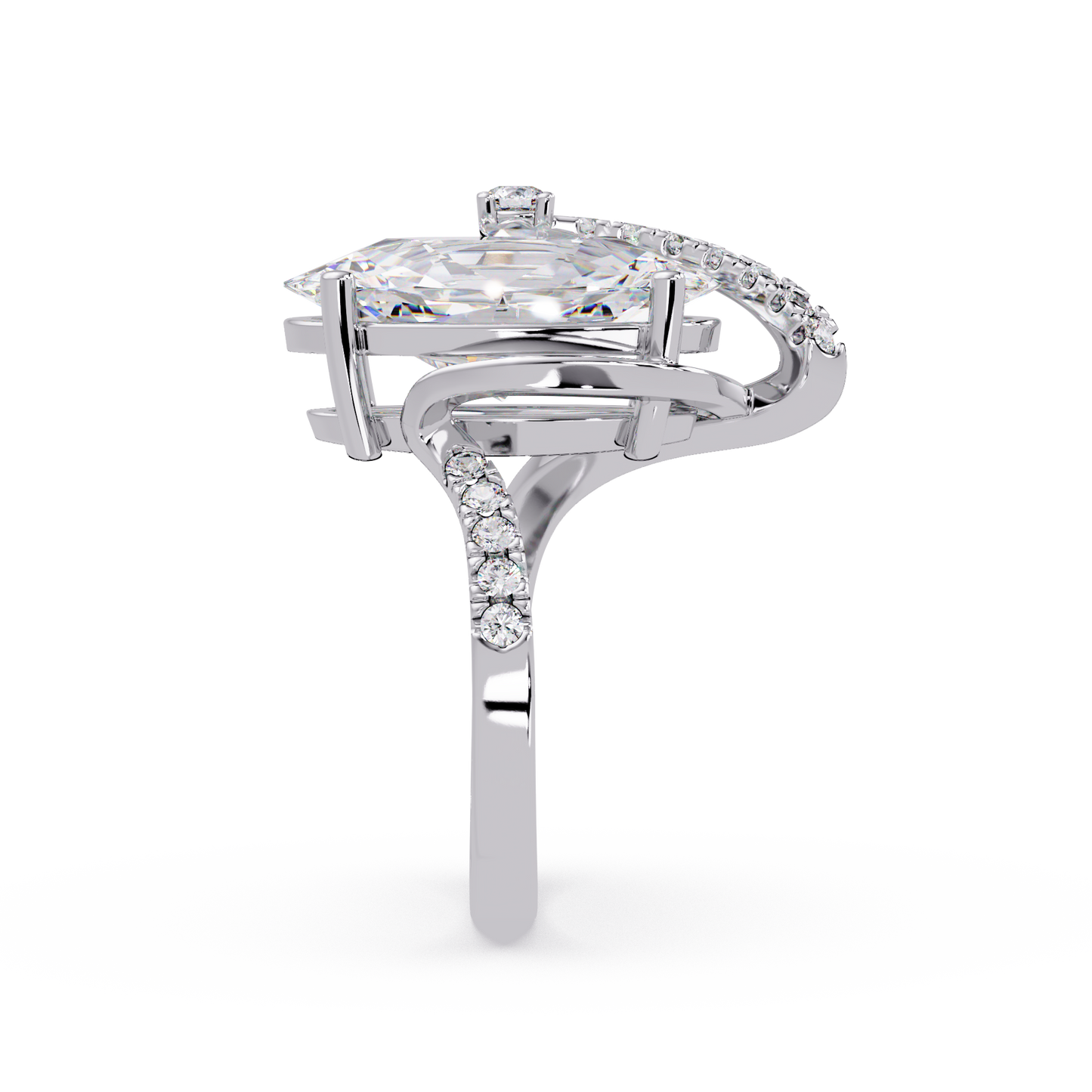Marquise Cut Lab Grown Diamond Bypass Accented Ring - HIGHCARAT DIAMONDS