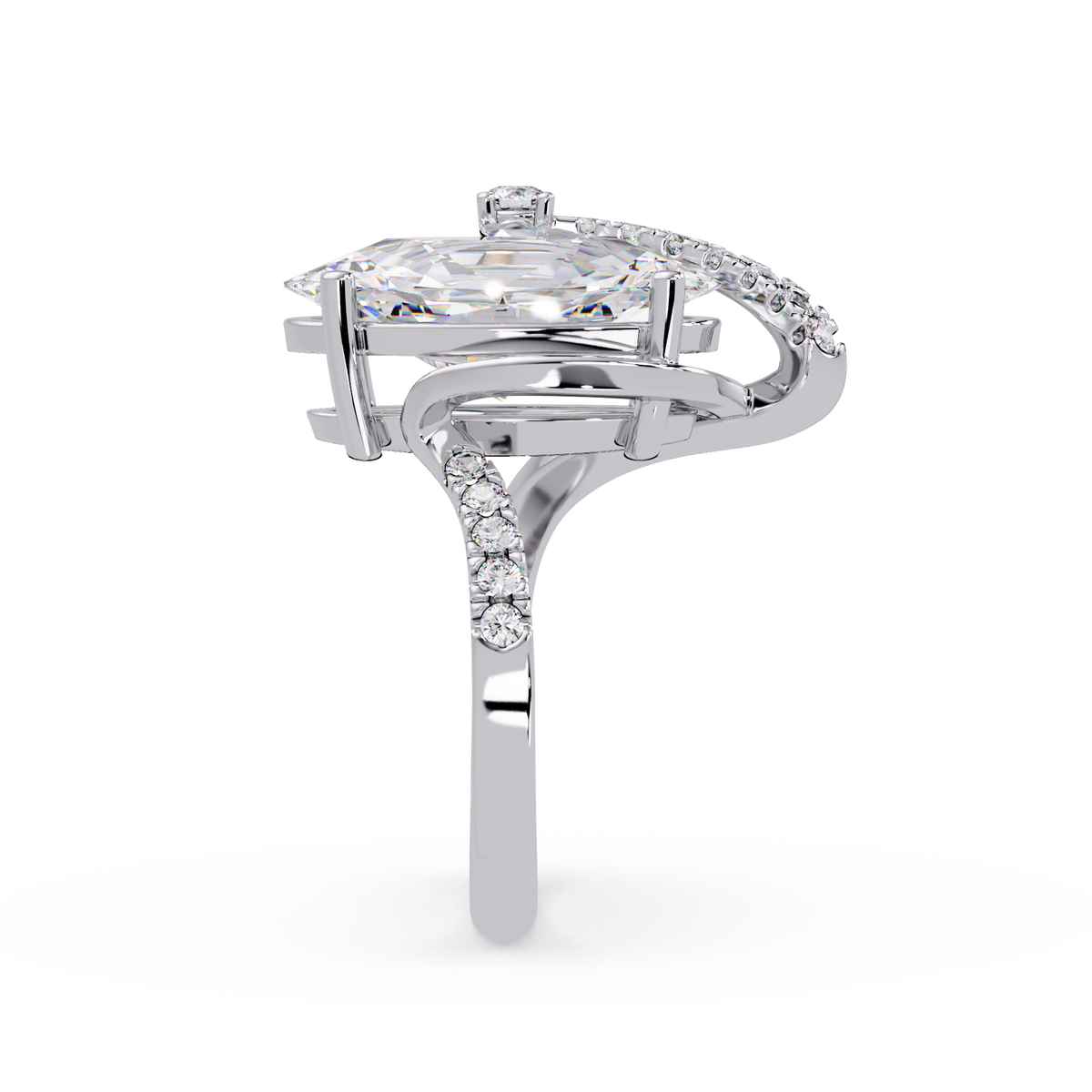 Marquise Cut Lab Grown Diamond Bypass Accented Ring - HIGHCARAT DIAMONDS