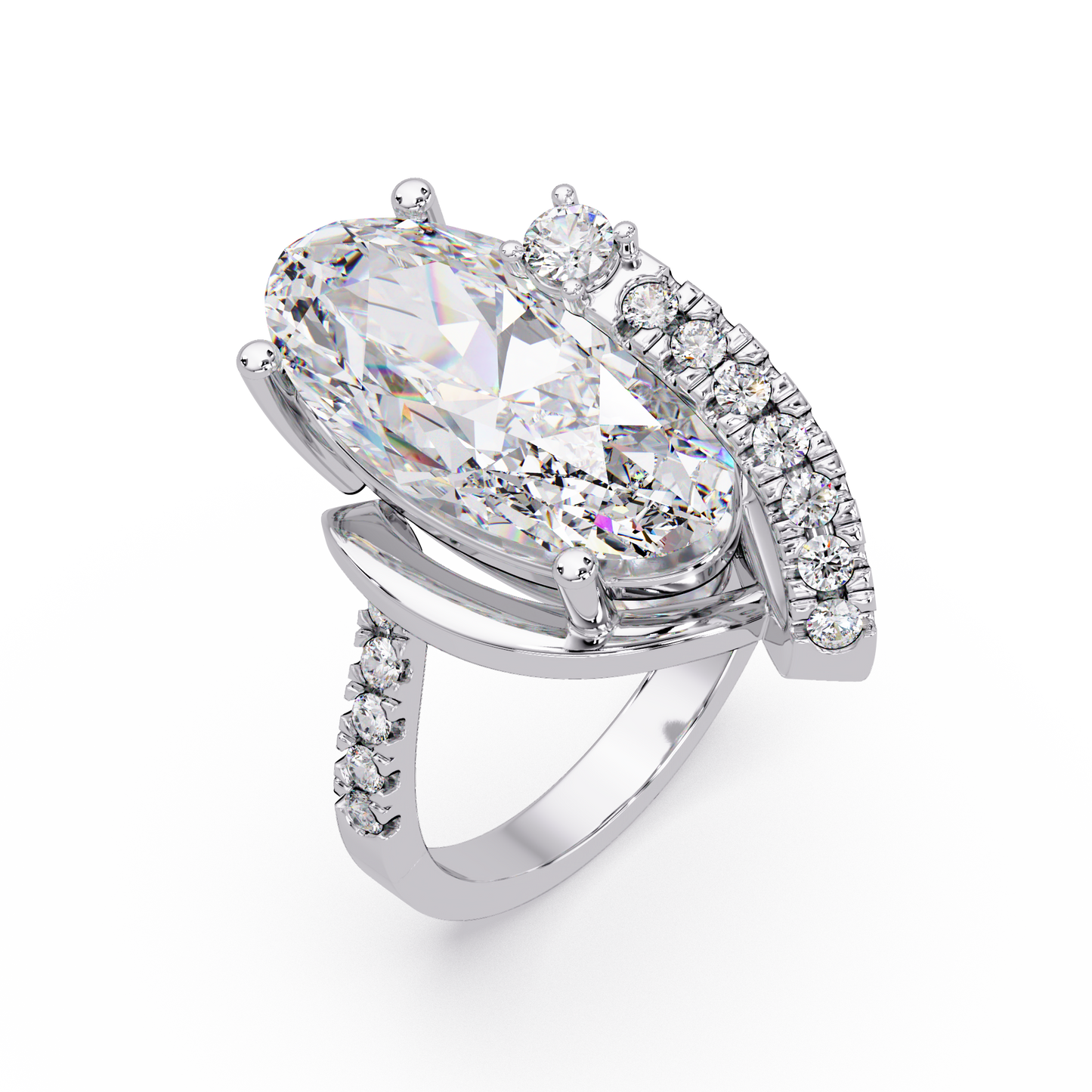 Marquise Cut Lab Grown Diamond Bypass Accented Ring - HIGHCARAT DIAMONDS