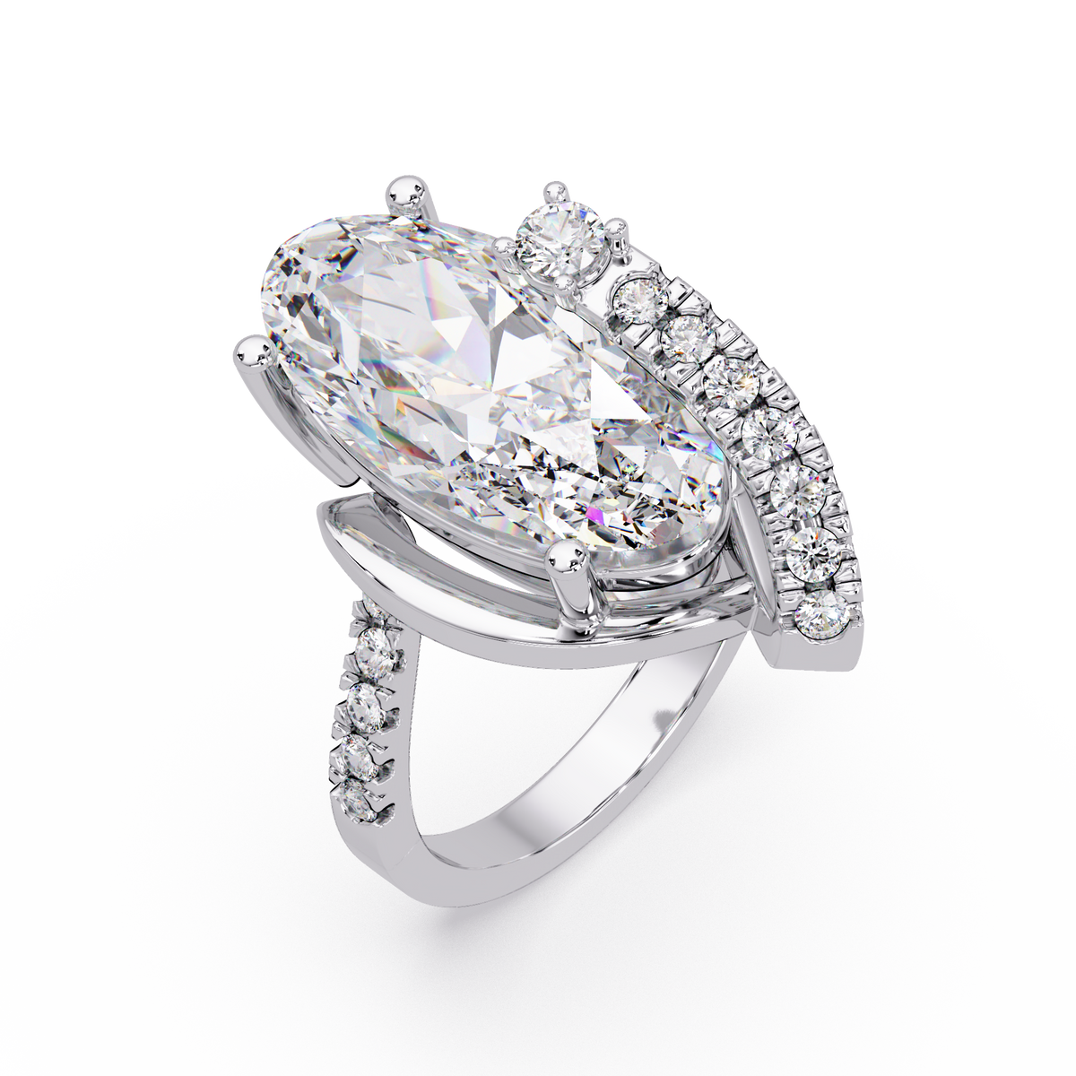 Marquise Cut Lab Grown Diamond Bypass Accented Ring - HIGHCARAT DIAMONDS
