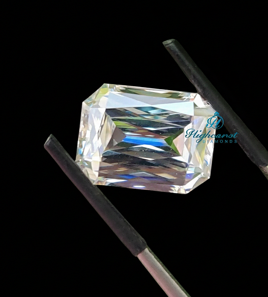 Emerald Criss Step Cut Lab Grown Diamond featuring structured faceting and clean linear reflections