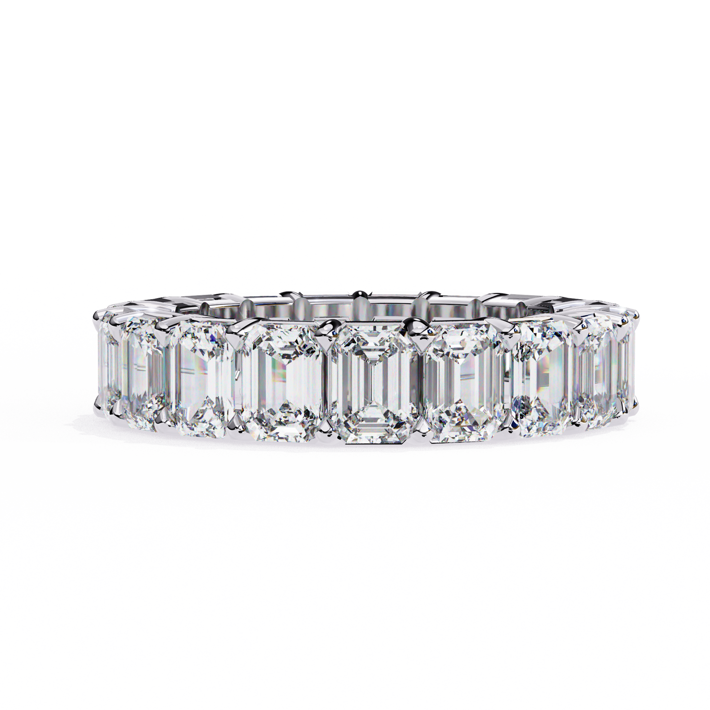 Emerald cut eternity band ring with lab grown diamonds