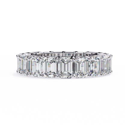 Emerald cut eternity band ring with lab grown diamonds