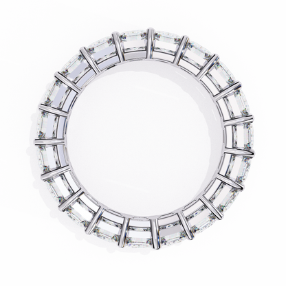 White gold eternity band with emerald cut diamonds