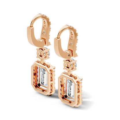 Emerald Cut Lab Grown Diamond Halo Drop Earrings - HIGHCARAT DIAMONDS
