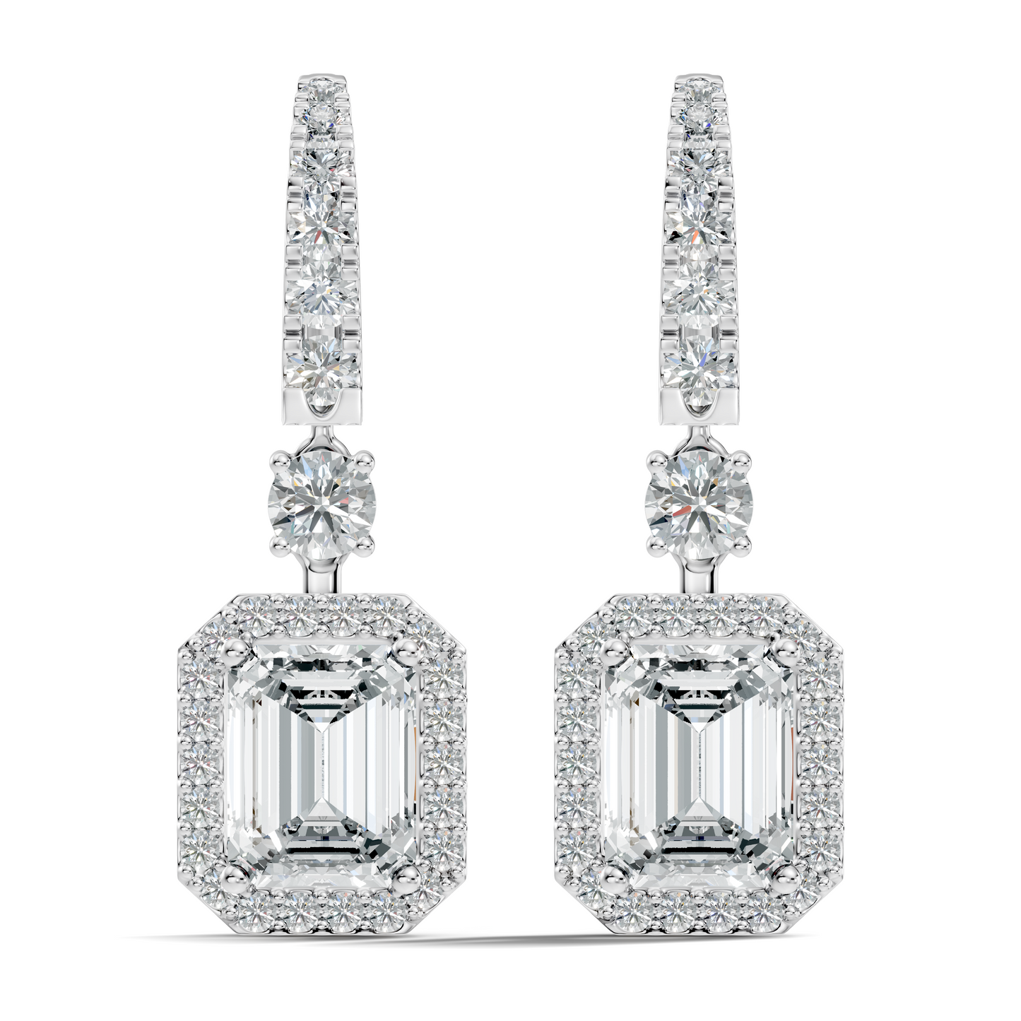 Emerald Cut Lab Grown Diamond Halo Drop Earrings - HIGHCARAT DIAMONDS