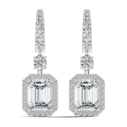 Emerald Cut Lab Grown Diamond Halo Drop Earrings - HIGHCARAT DIAMONDS