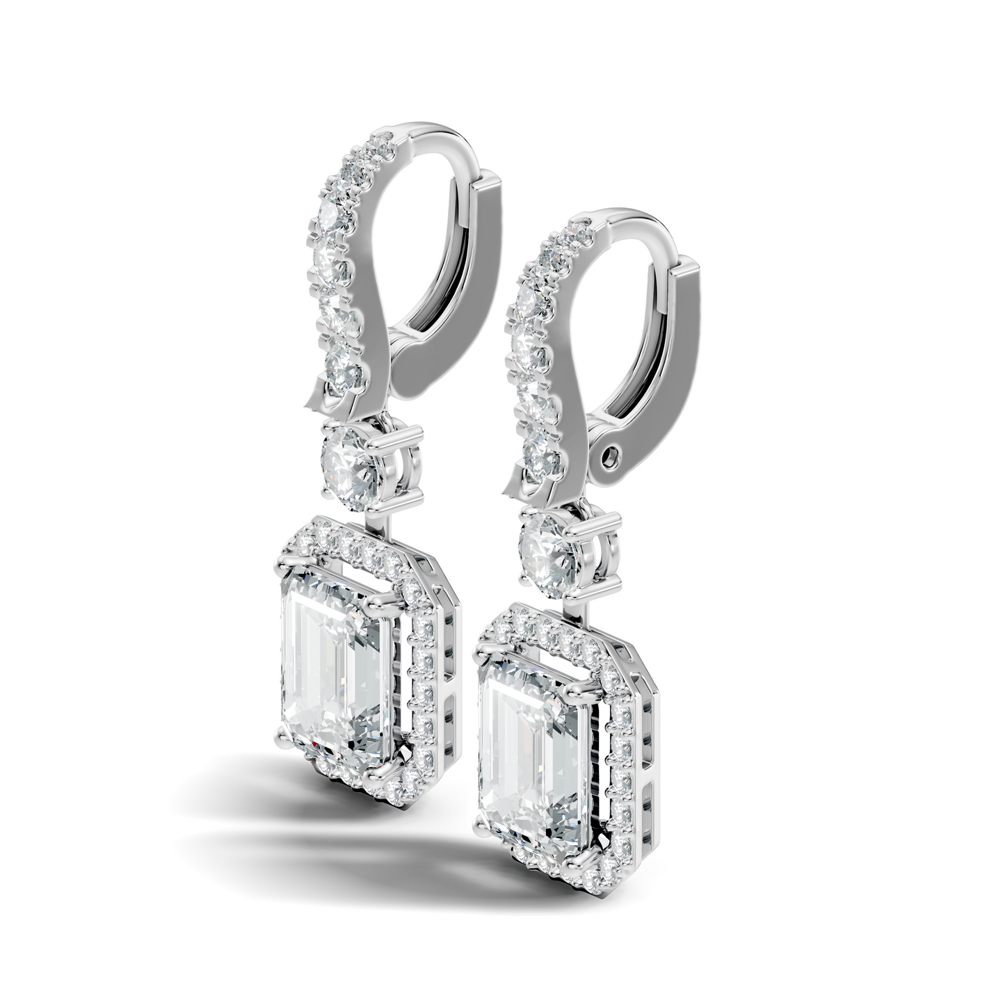 Emerald Cut Lab Grown Diamond Halo Drop Earrings - HIGHCARAT DIAMONDS