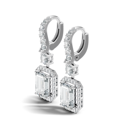 Emerald Cut Lab Grown Diamond Halo Drop Earrings - HIGHCARAT DIAMONDS