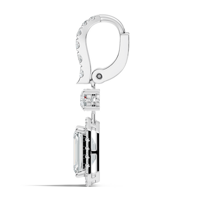Emerald Cut Lab Grown Diamond Halo Drop Earrings - HIGHCARAT DIAMONDS