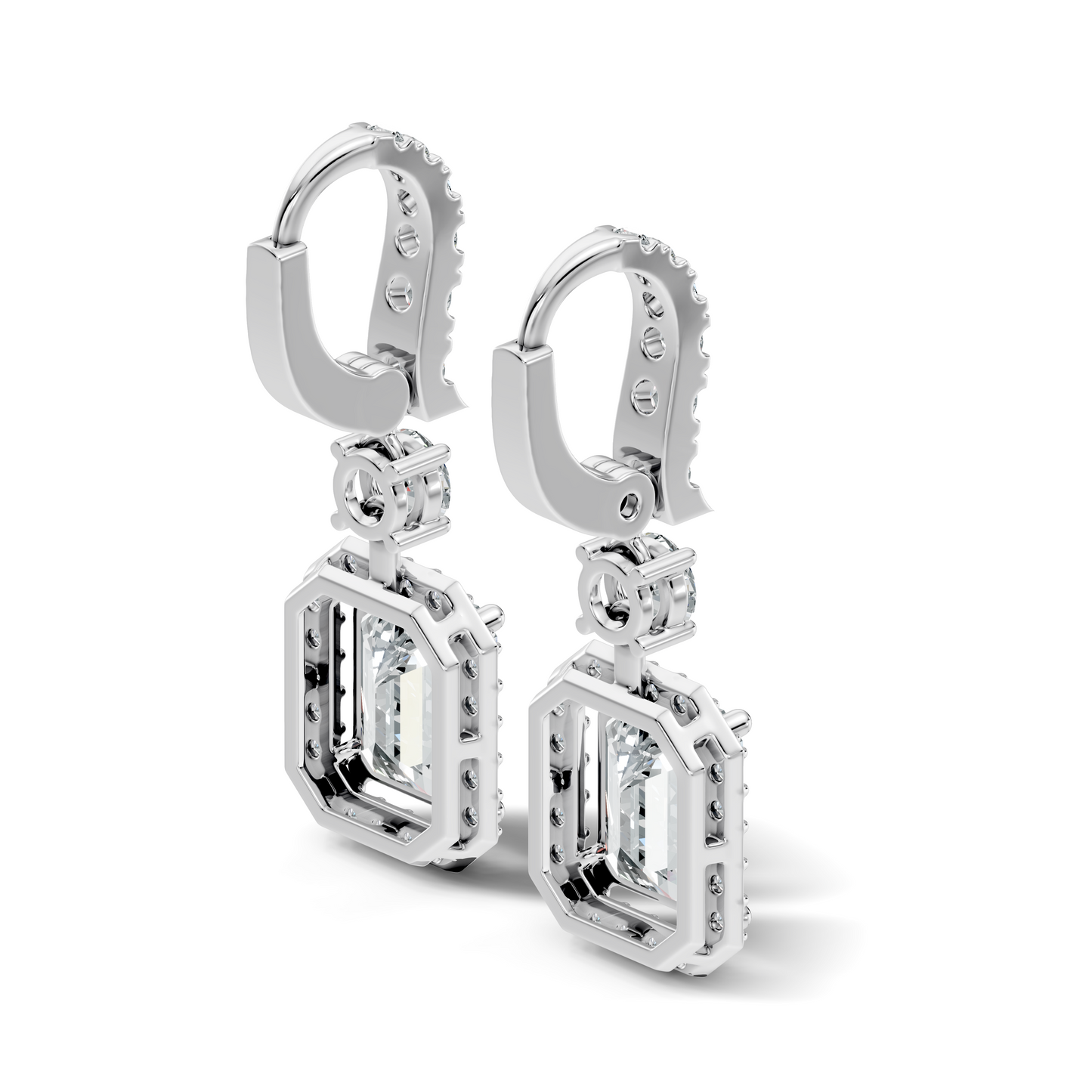 Emerald Cut Lab Grown Diamond Halo Drop Earrings - HIGHCARAT DIAMONDS