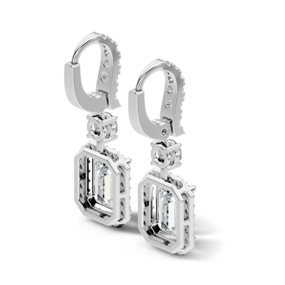 Emerald Cut Lab Grown Diamond Halo Drop Earrings - HIGHCARAT DIAMONDS