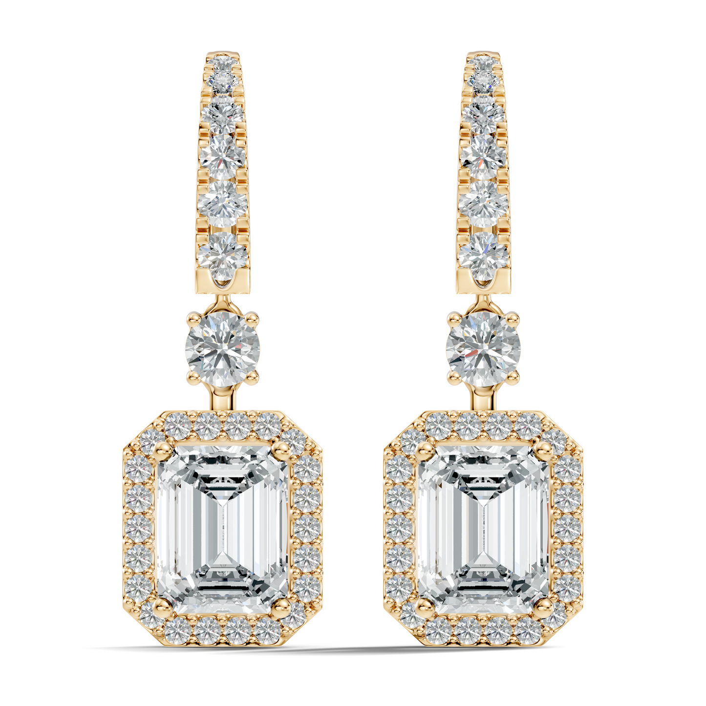 Emerald Cut Lab Grown Diamond Halo Drop Earrings - HIGHCARAT DIAMONDS