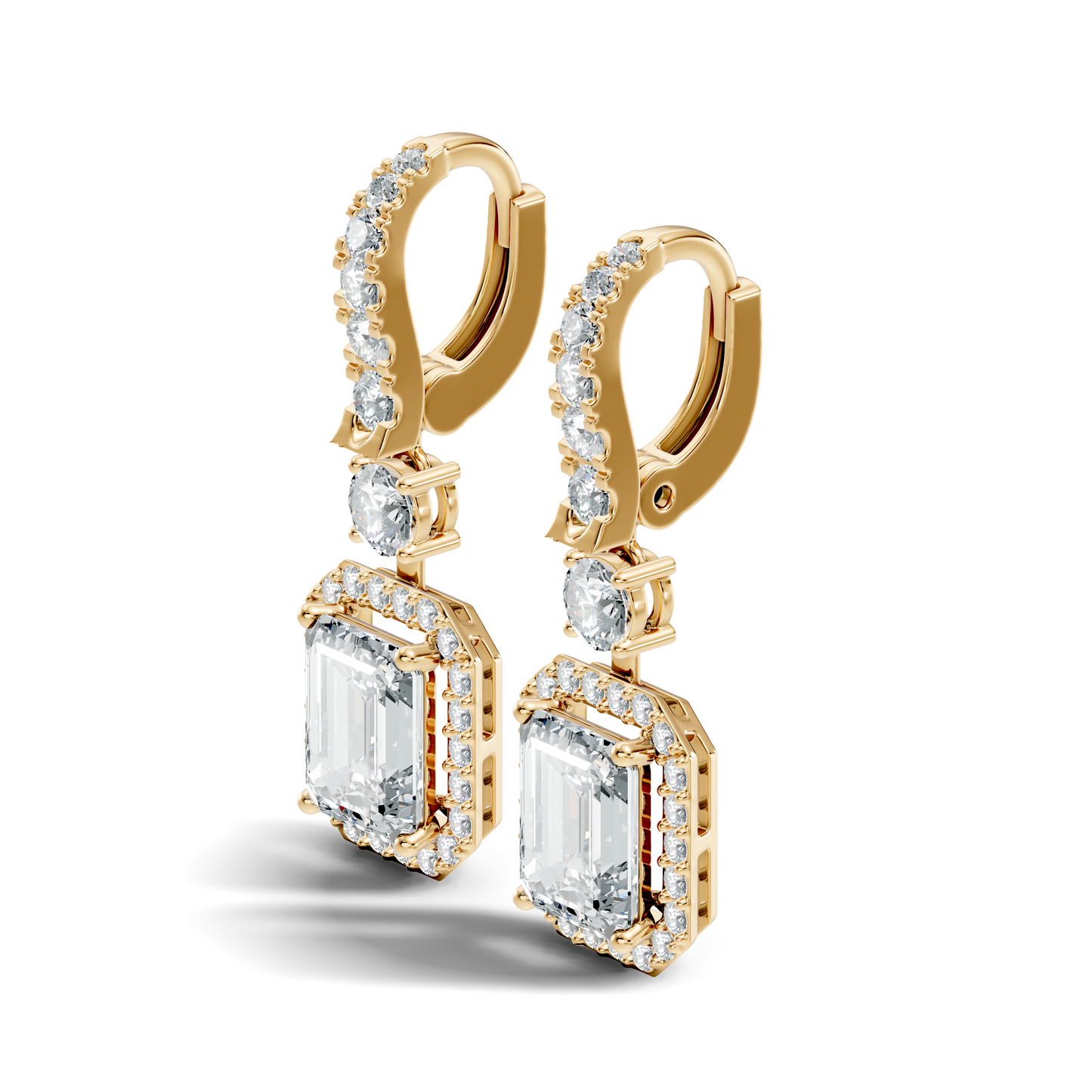 Emerald Cut Lab Grown Diamond Halo Drop Earrings - HIGHCARAT DIAMONDS
