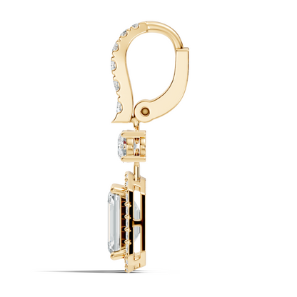 Emerald Cut Lab Grown Diamond Halo Drop Earrings - HIGHCARAT DIAMONDS