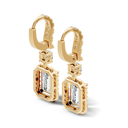 Emerald Cut Lab Grown Diamond Halo Drop Earrings - HIGHCARAT DIAMONDS